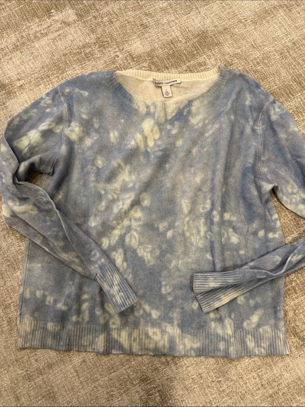 Autumn Cashmere Blue and Cream Tie-Dye Crewneck Sweater